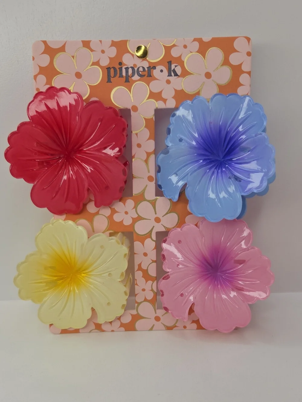 🌸▪️Piper k ▪️Floral Hair Clips Set - Red, Blue, Yellow, Pink Set Of 4